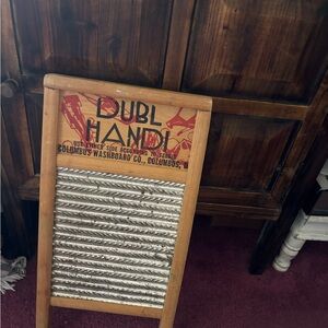 Wooden Washboard with Red Accents